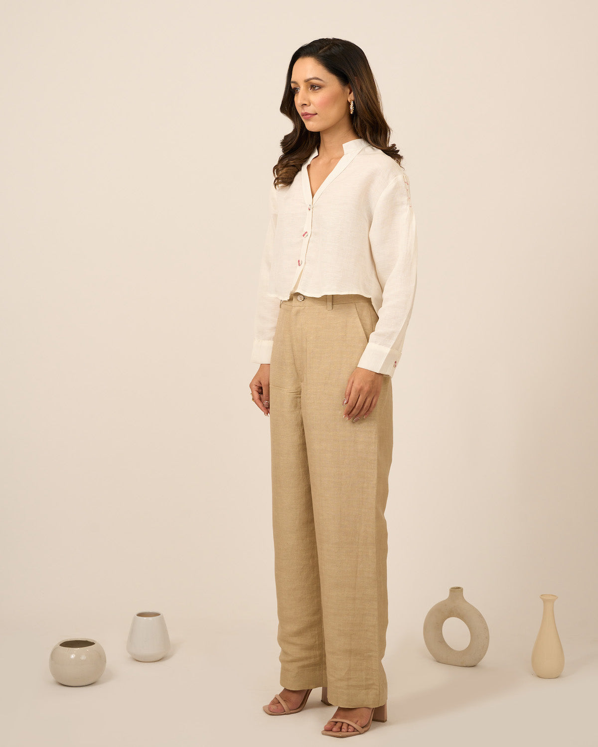 Ivory Linen Crop top and Pants Set