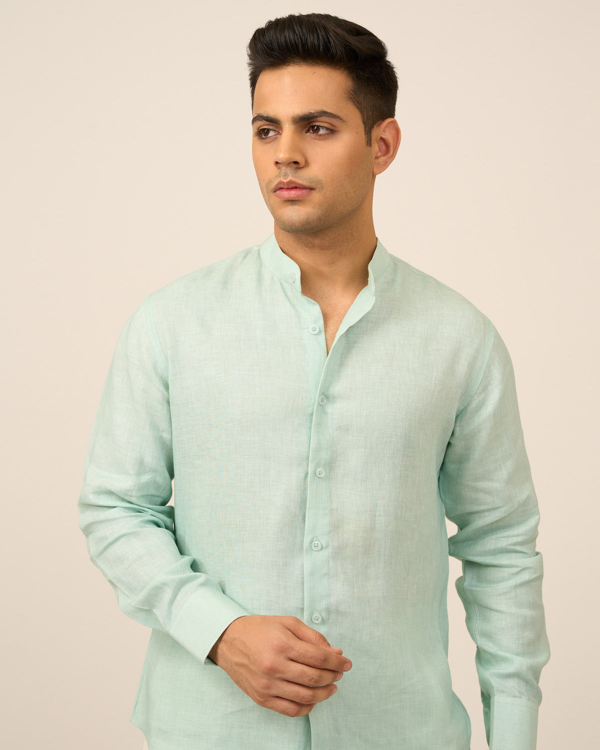 Teal Blue Linen Men's Shirt