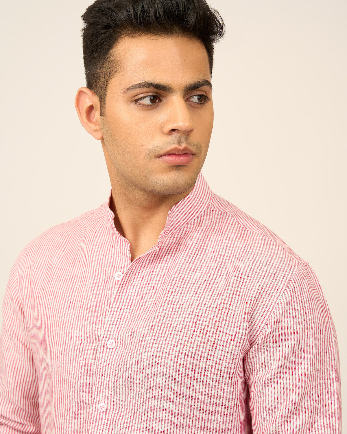 Red Pinstripe Linen Men's Shirt