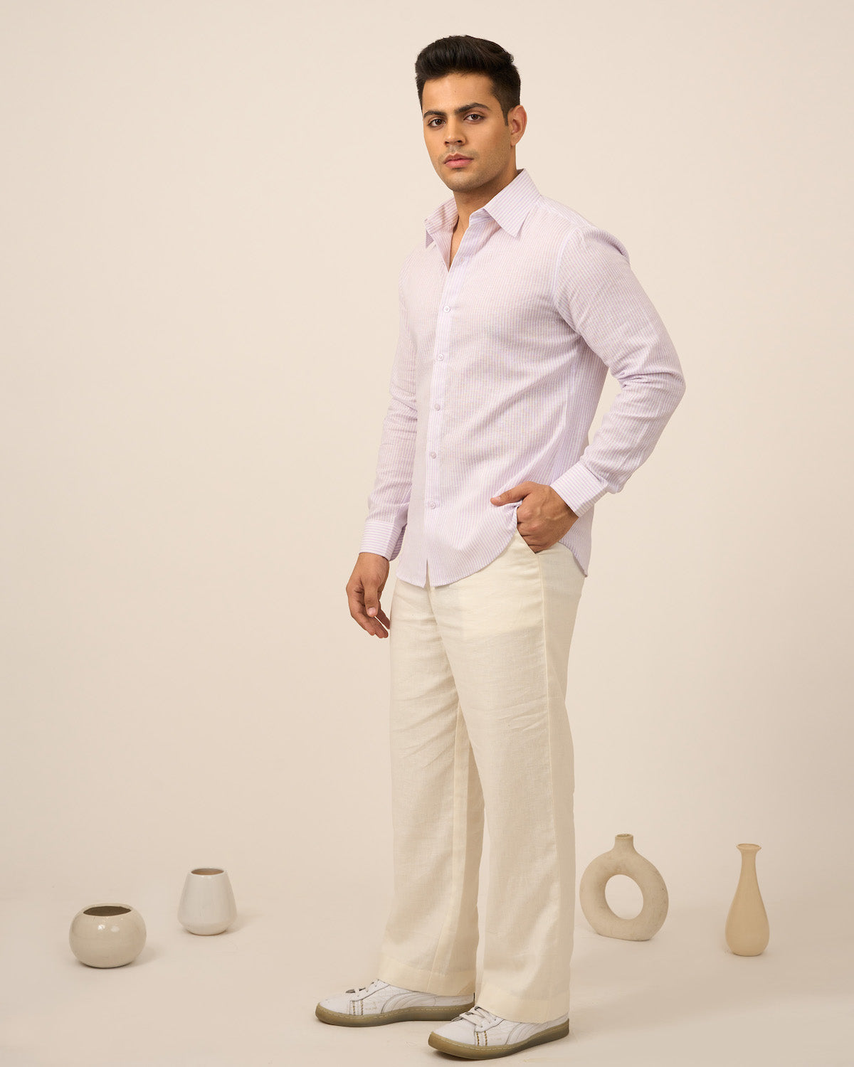 Mauve Pinstripe Linen Men's Shirt